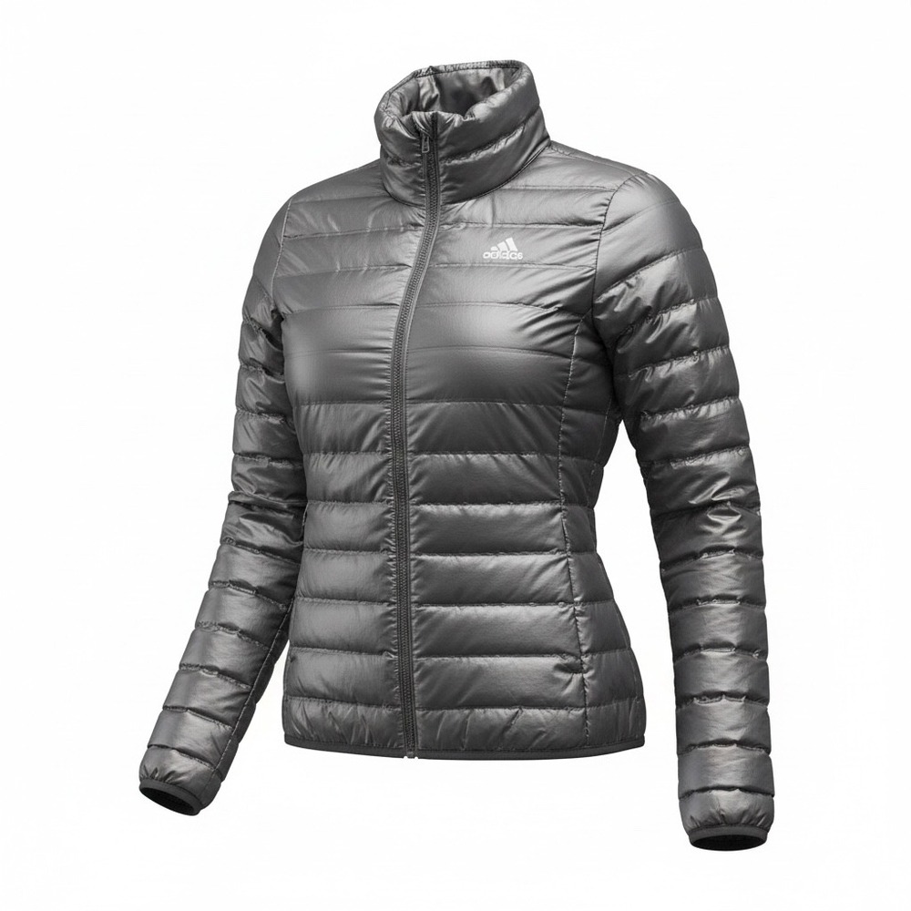 Adidas Varilite Down Puffer Jacket Women Medium Metallic Grey Full Zip BQ1961